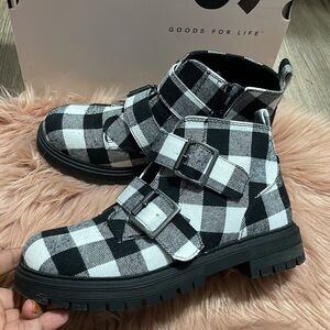 So Black and White Ankle Combat Boots Size 6